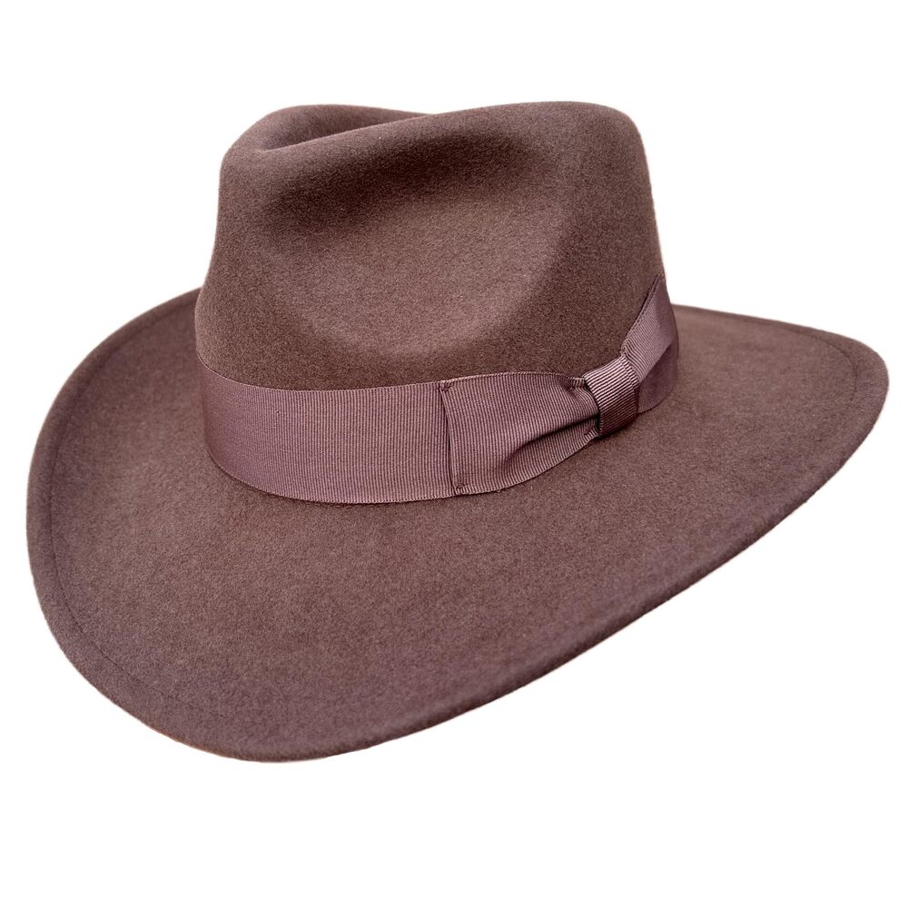 6572 Wool Felt Brown Fur Crushable Cowboy Fedora Indiana Outback Hat